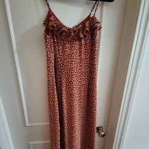 Dress Forum Ditsy Floral Ruffle Midi Dress - Size Medium - Rust/Terracotta